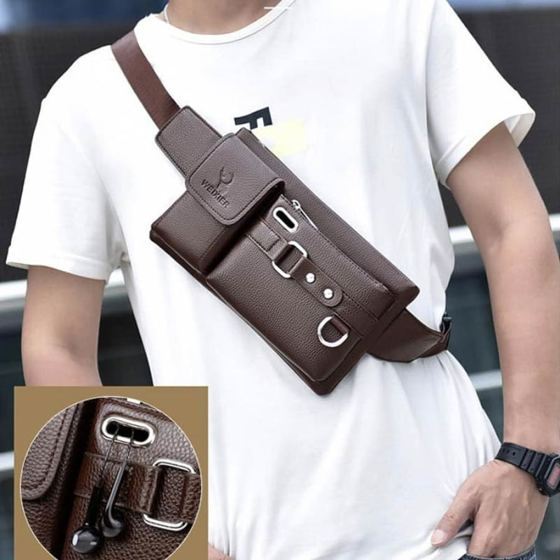 Bag Masculina Transversal de Couro Legítimo À Prova - New Époque